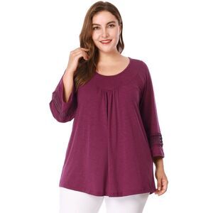 Women's Plus Size Crochet Panel Kimono Raglan Sleeves Tops Purple